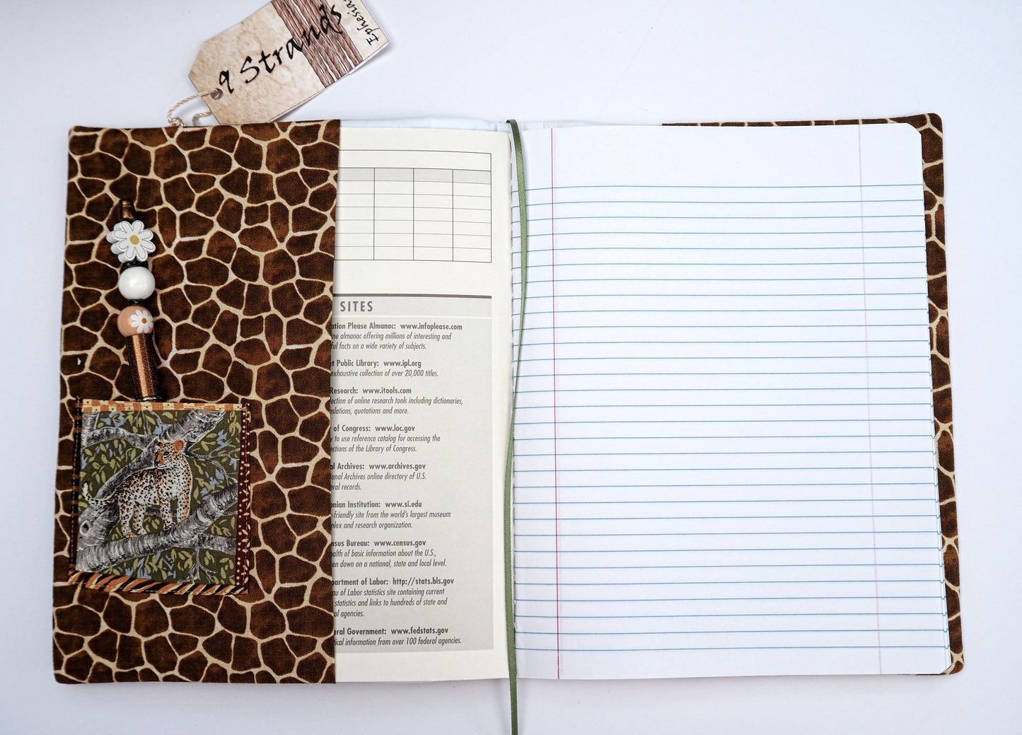 Handmade Fabric Journal Cover | Cheetah & Botanical Design | Includes Composition Notebook