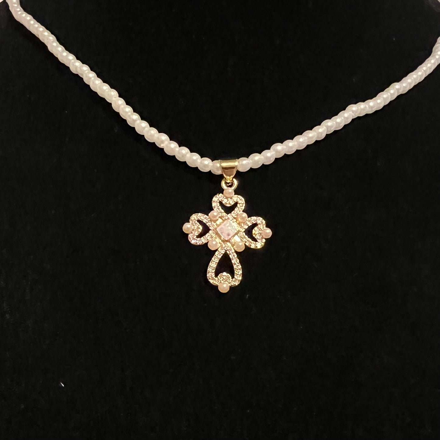 Faux Opal Cross Necklace