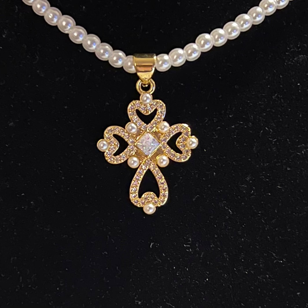 Faux Opal Cross Necklace