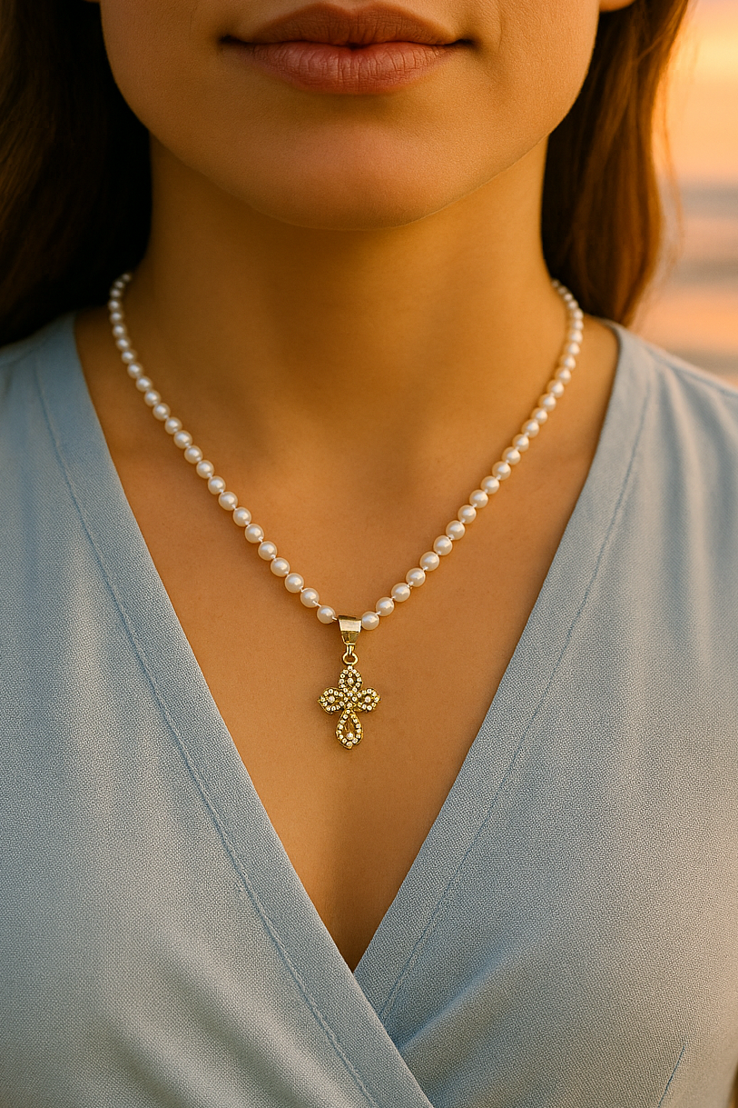 Faux Opal Cross Necklace