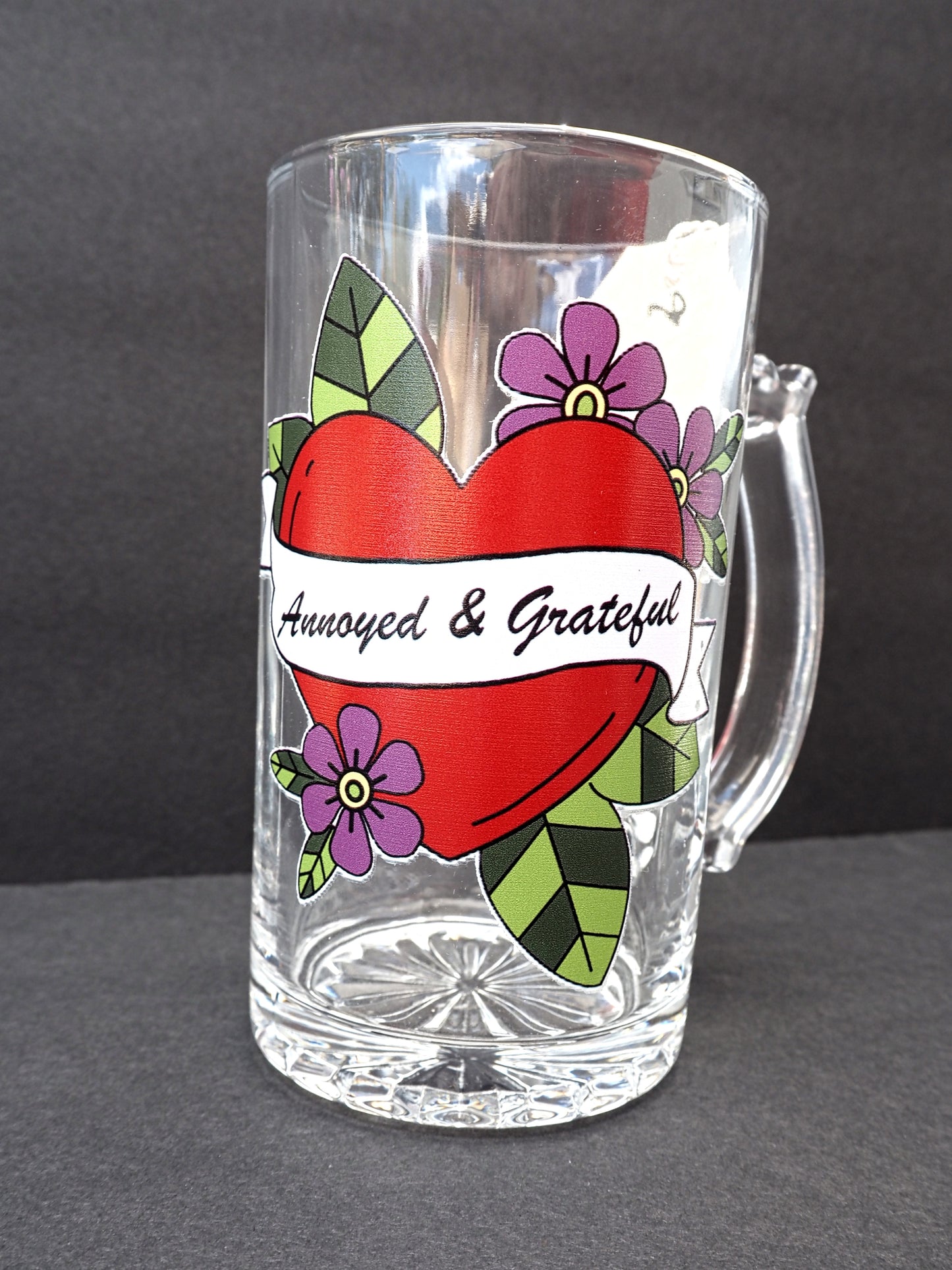 Annoyed & Grateful Glass Beer Mug | Funny Grateful Heart Gift