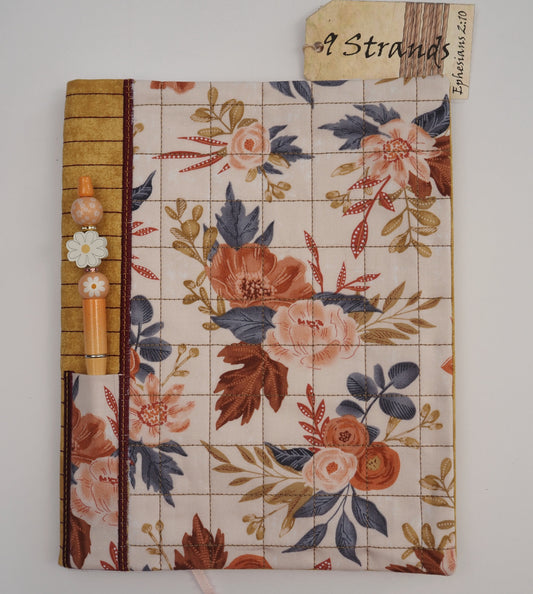 Handmade Fabric Journal Cover | Golden Floral Design | Includes Composition Notebook