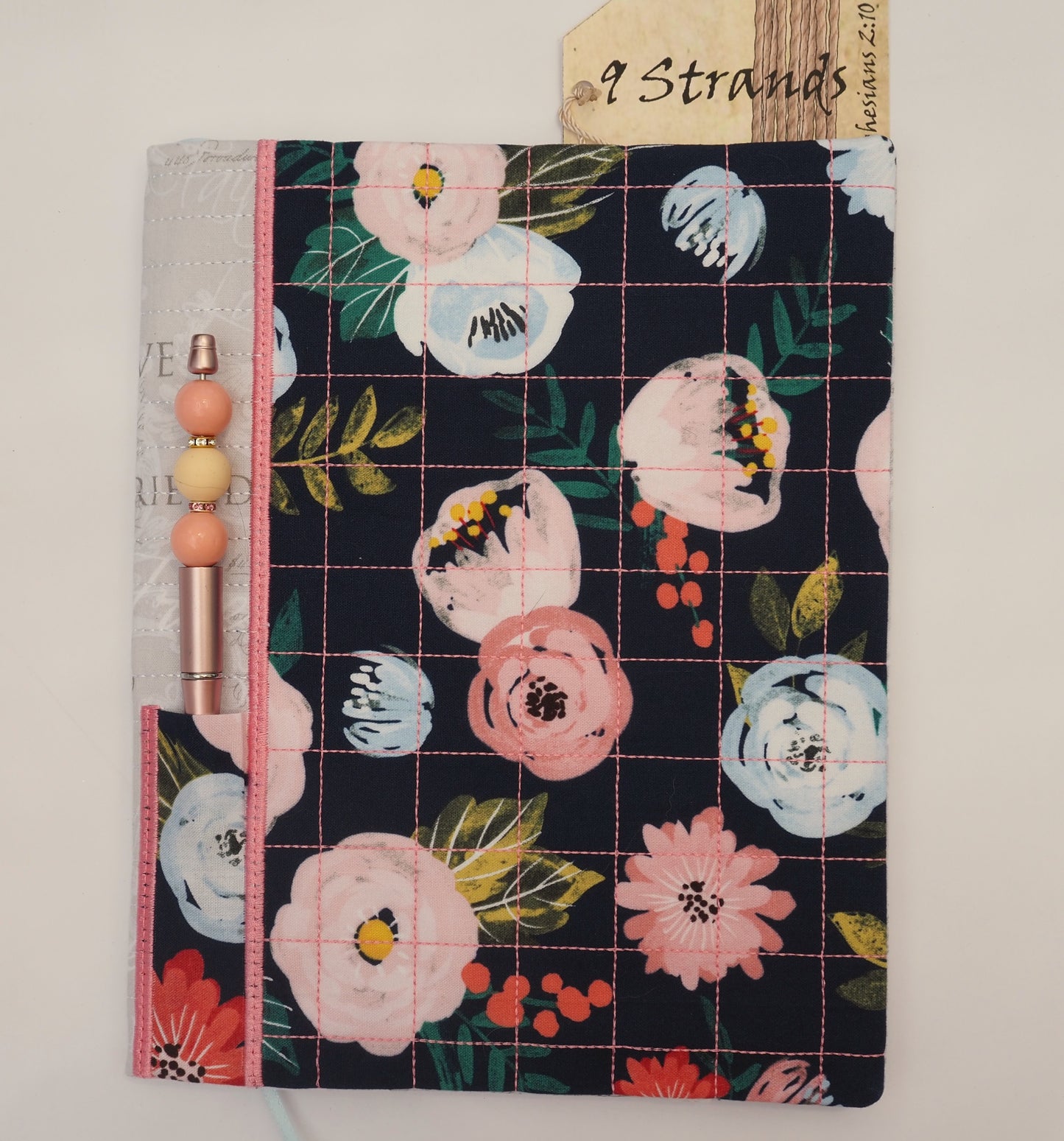 Handmade Dark Floral Quilted Composition Notebook Cover | Bible Study Journal Cover