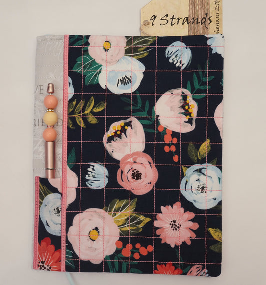 Handmade Dark Floral Quilted Composition Notebook Cover | Bible Study Journal Cover