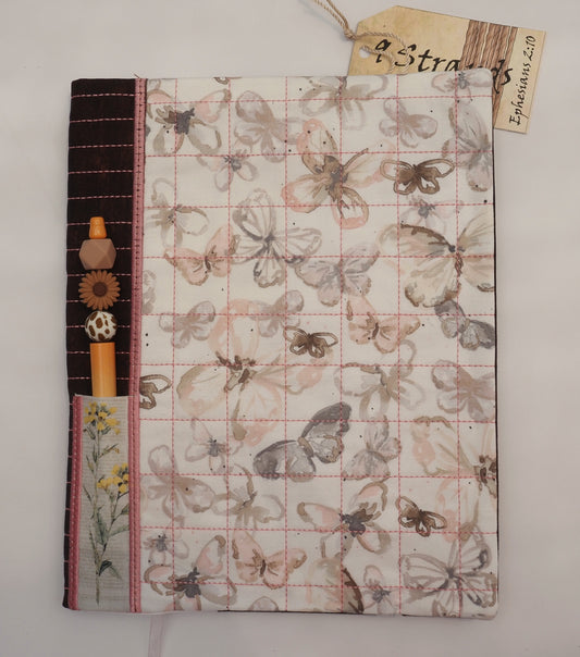 Handmade Fabric Journal Cover | Watercolor Butterfly Design | Includes Composition Notebook