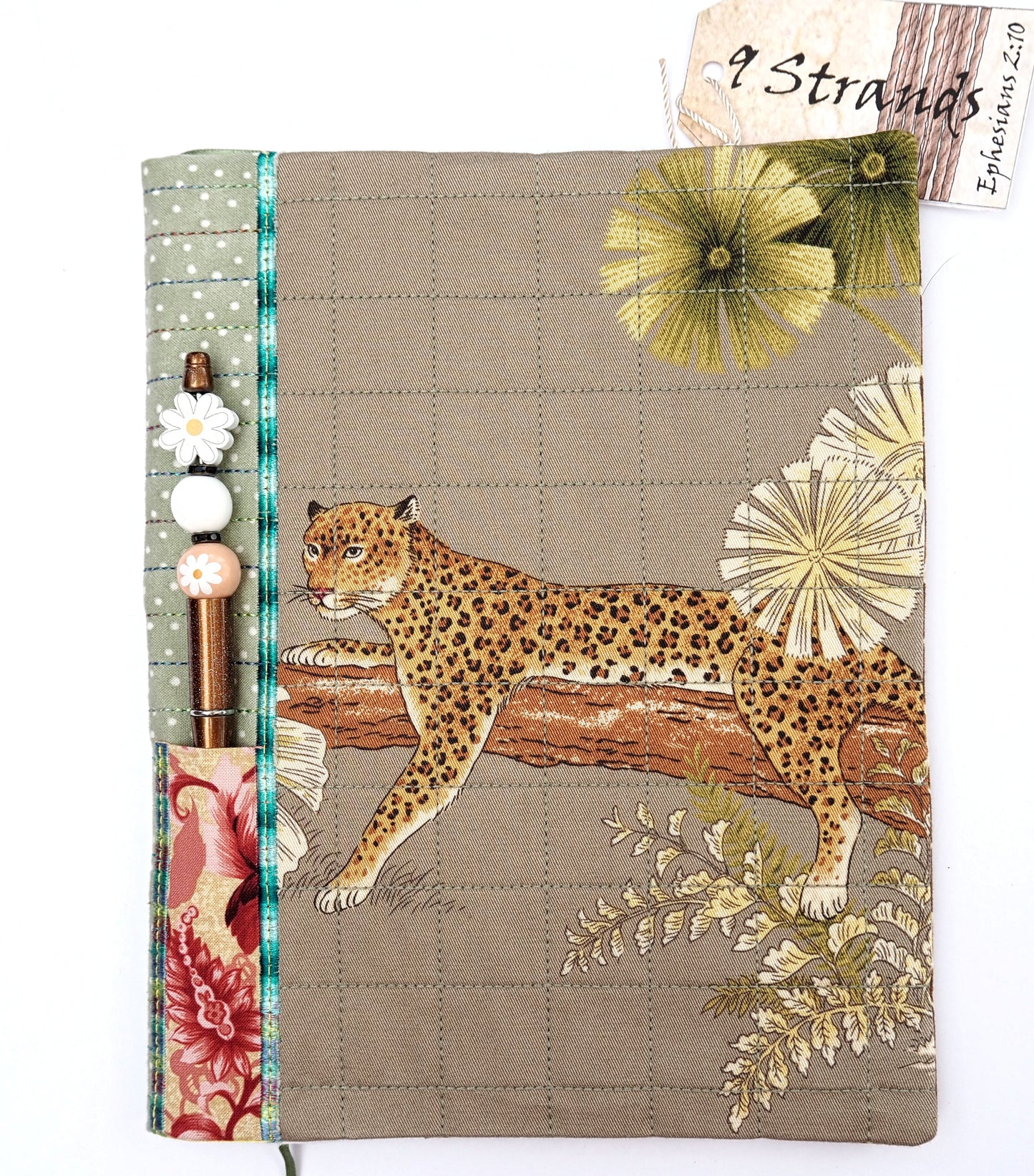 Handmade Fabric Journal Cover | Cheetah & Botanical Design | Includes Composition Notebook