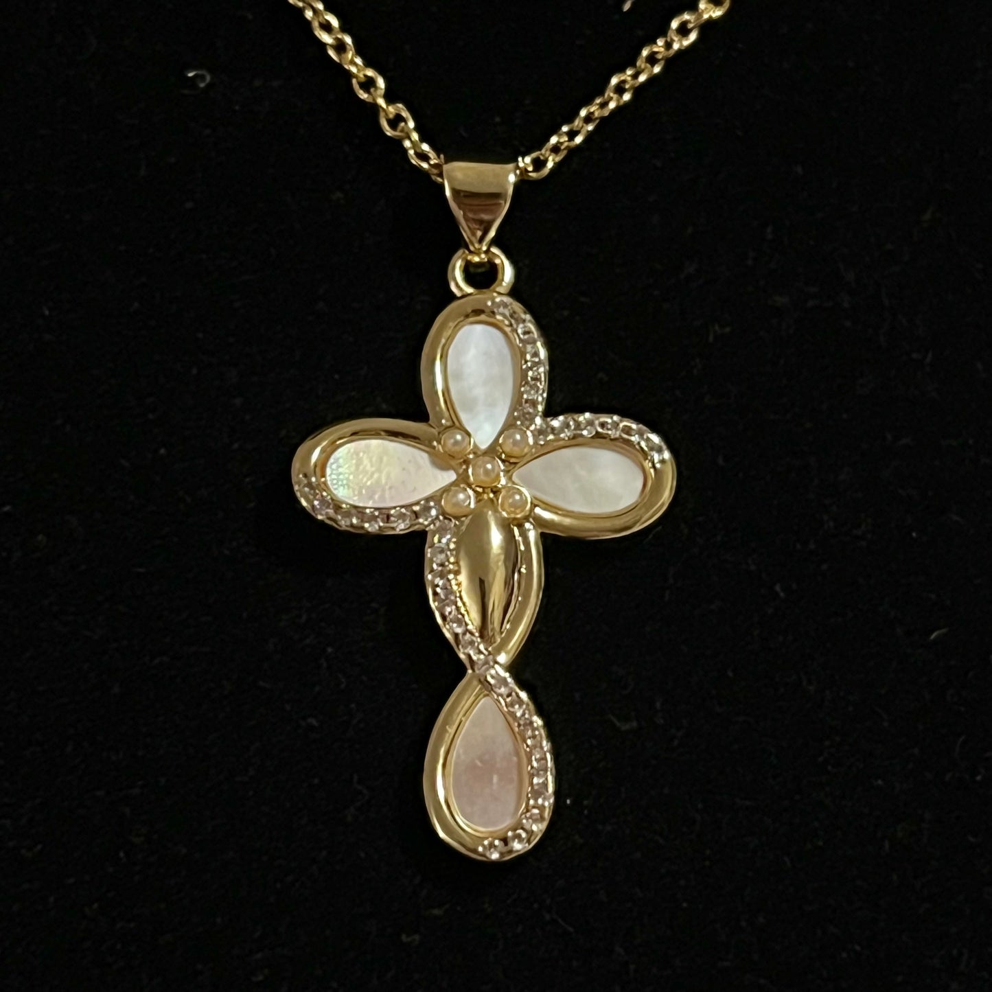 5 Pearl Gold Cross Necklace