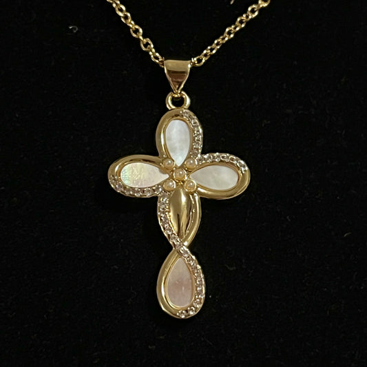 5 Pearl Gold Cross Necklace