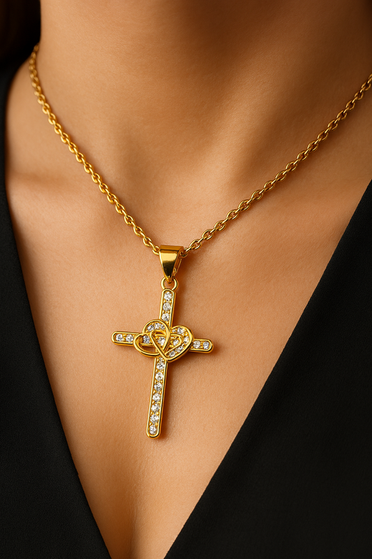 Double Heart Cross Necklace