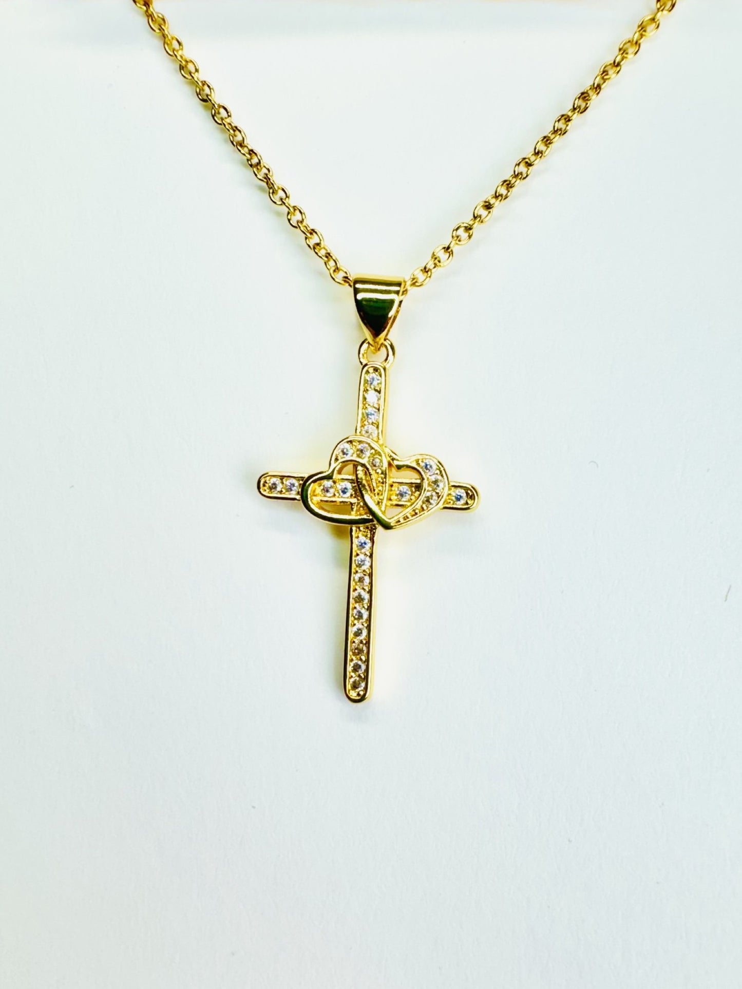 Double Heart Cross Necklace