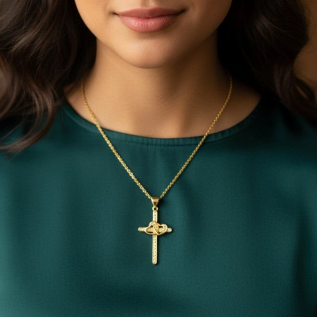 Double Heart Cross Necklace
