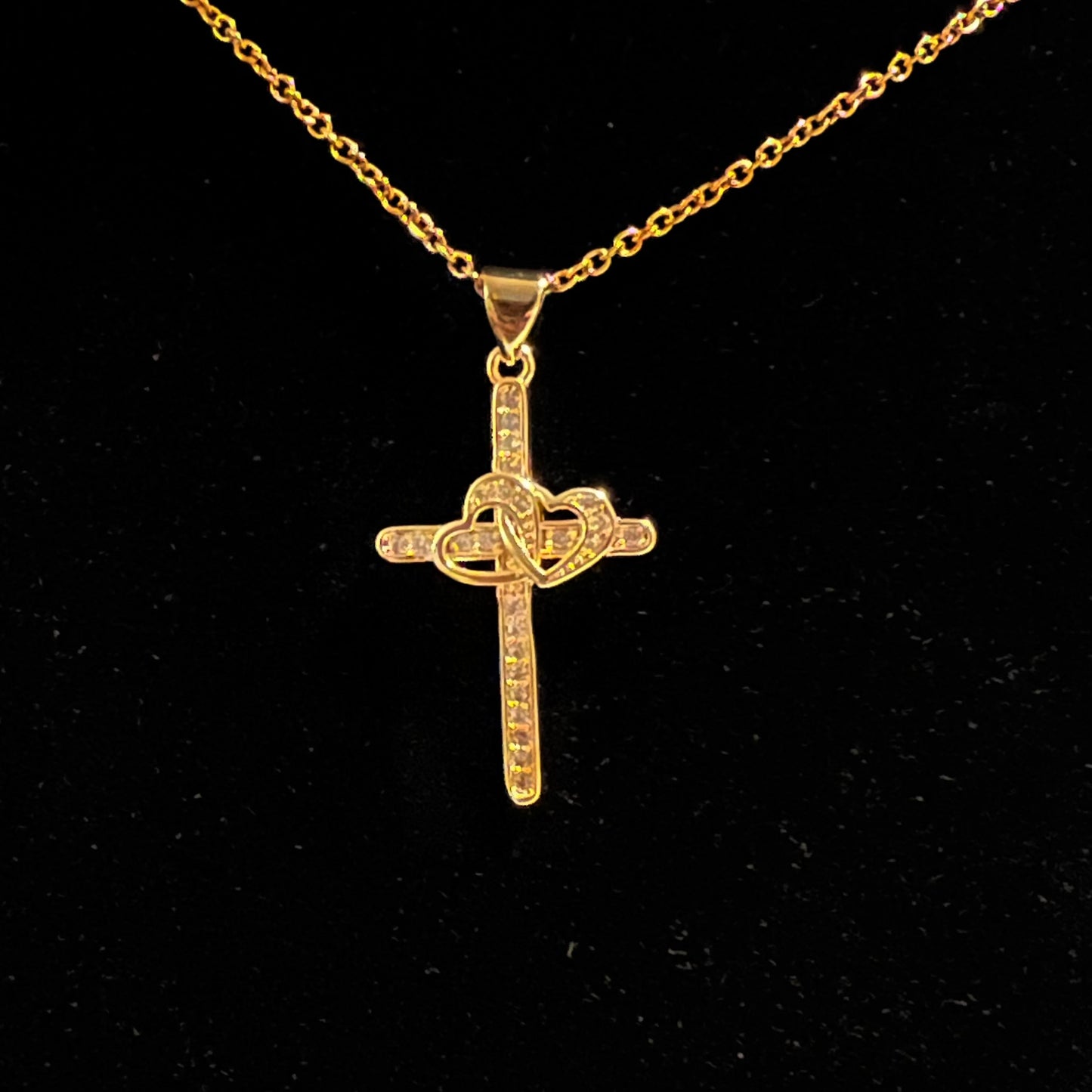 Double Heart Cross Necklace