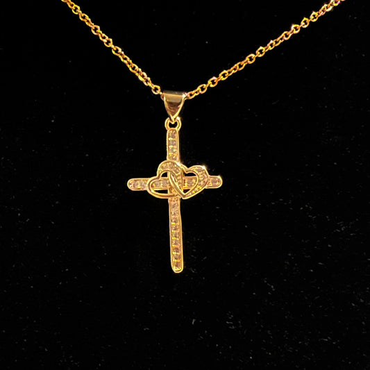 Double Heart Cross Necklace