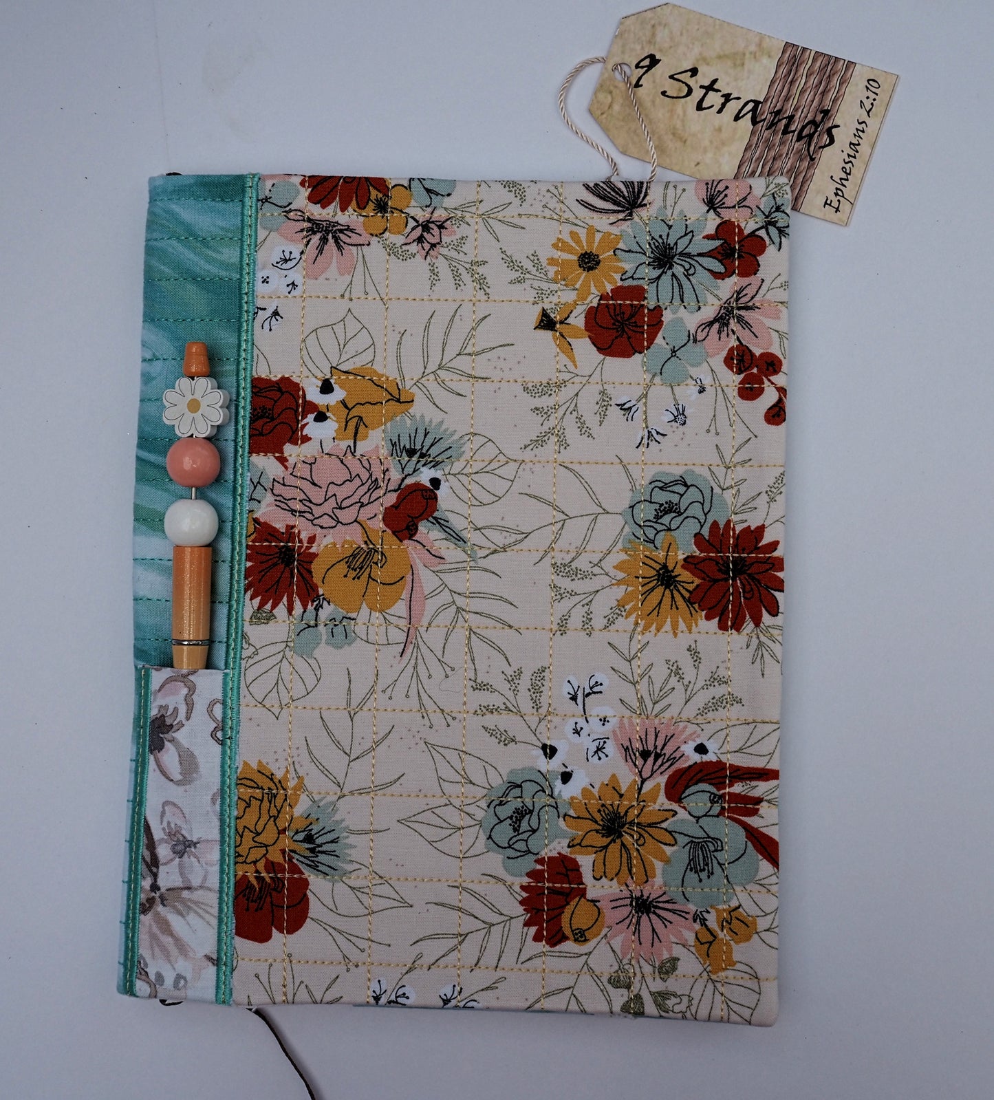 Handmade Cream Botanical Quilted Composition Notebook Cover | Bible Study Journal Set