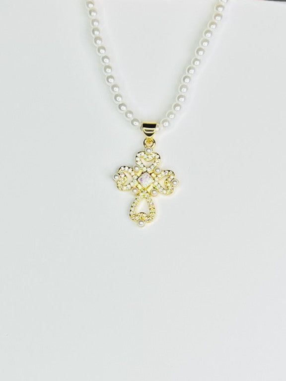 Faux Opal Cross Necklace