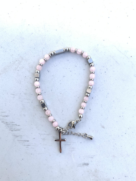 Pink Beaded Cross Bracelet