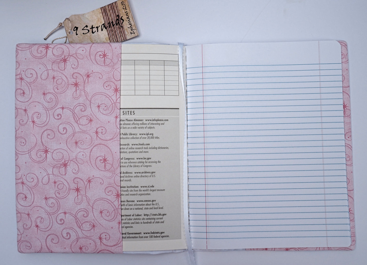 Handmade Fabric Journal Cover | Stitch Pink & Blue Design | Includes Composition Notebook