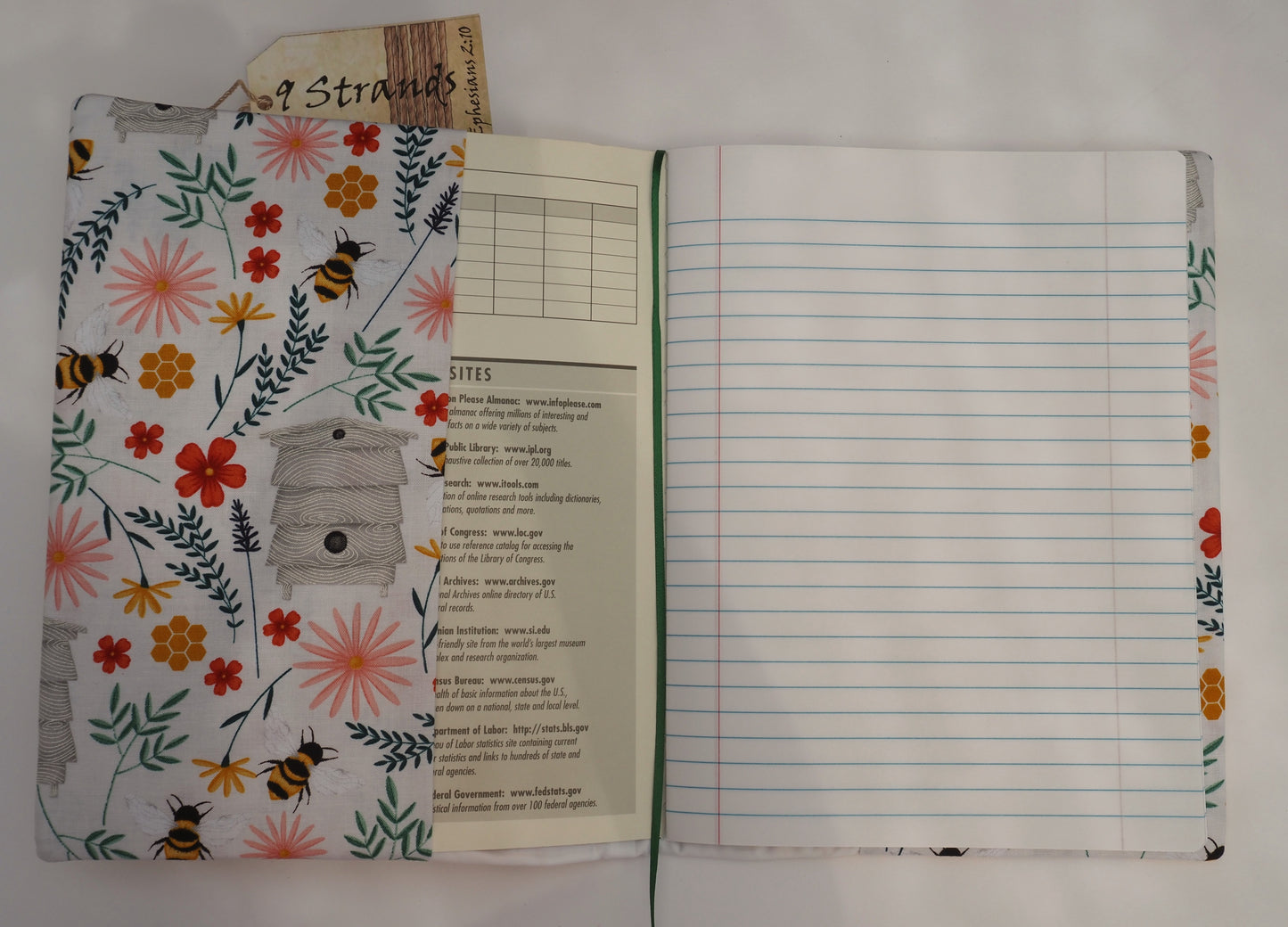 Handmade Fabric Journal Cover | Sunflower & Bee Design | Includes Composition Notebook