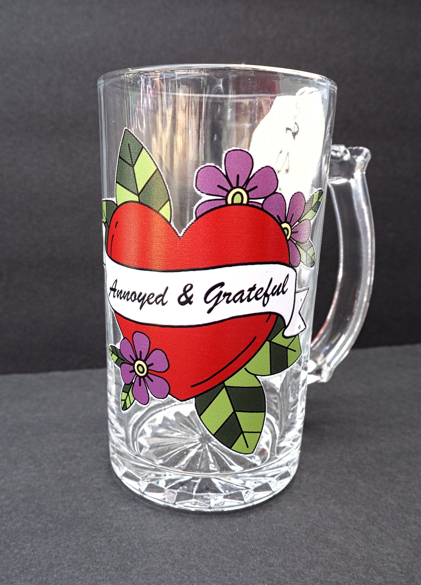 Annoyed & Grateful Glass Beer Mug | Funny Grateful Heart Gift
